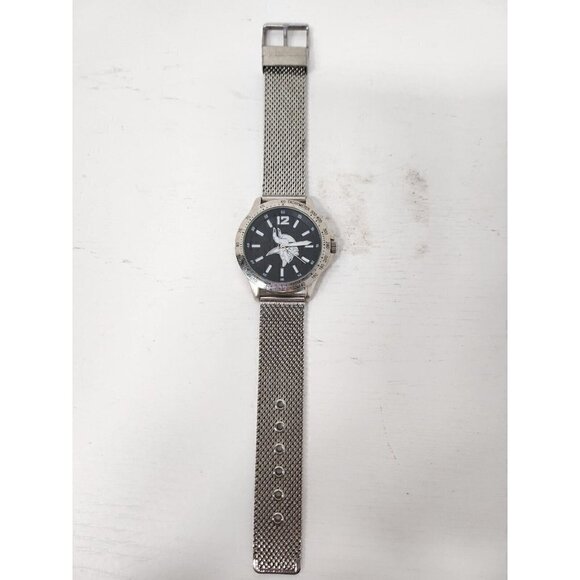 Mens Minnesota Vikings Game Time Logo Cage Wrist Watch Silver Tone Black Dial